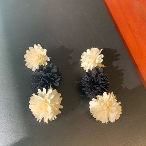 Puffy flower black and white earrings